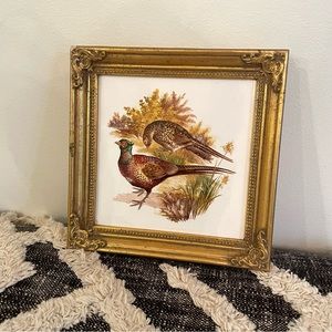 Vintage Pheasant Framed Ceramic Trivet Wall Art